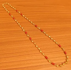 GOLD LOOK CORAL COLOUR BEAD NECKLACE
