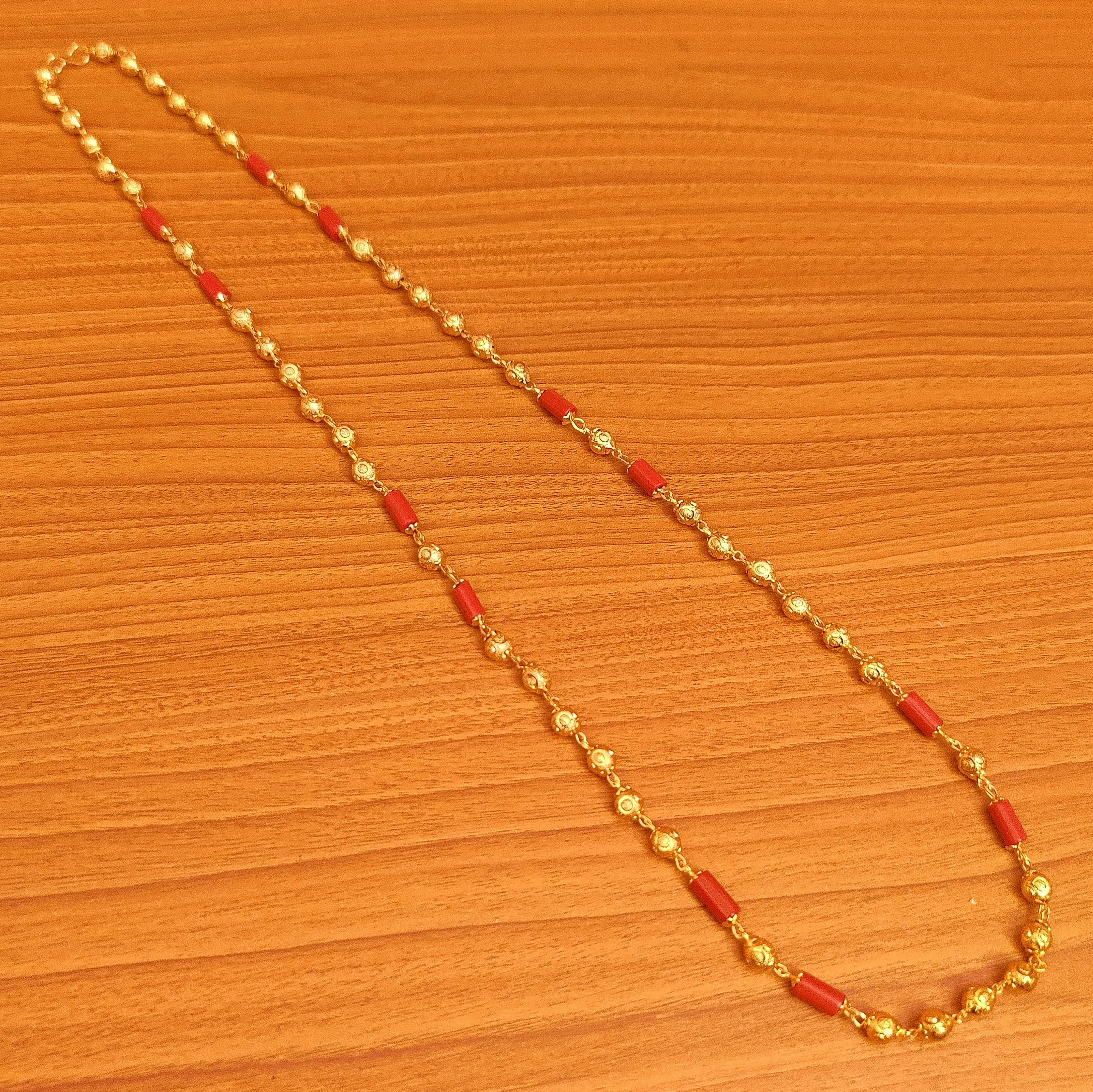 GOLD LOOK CORAL COLOUR BEAD NECKLACE