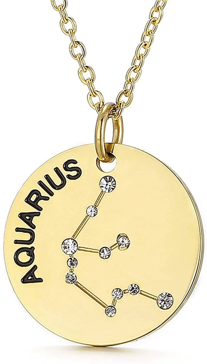 Gold Plated Constellation Pendant Necklace Horoscope Zodiac Sign Coin Charms with Adjustable