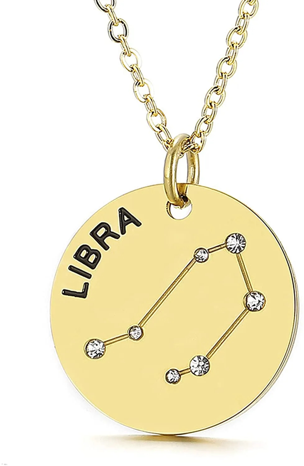 Gold Plated Constellation Pendant Necklace Horoscope Zodiac Sign Coin Charms with Adjustable