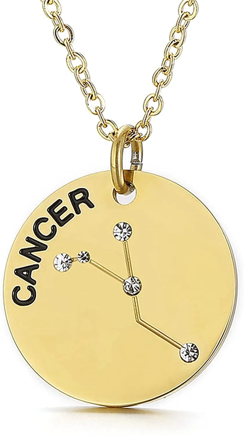 Gold Plated Constellation Pendant Necklace Horoscope Zodiac Sign Coin Charms with Adjustable