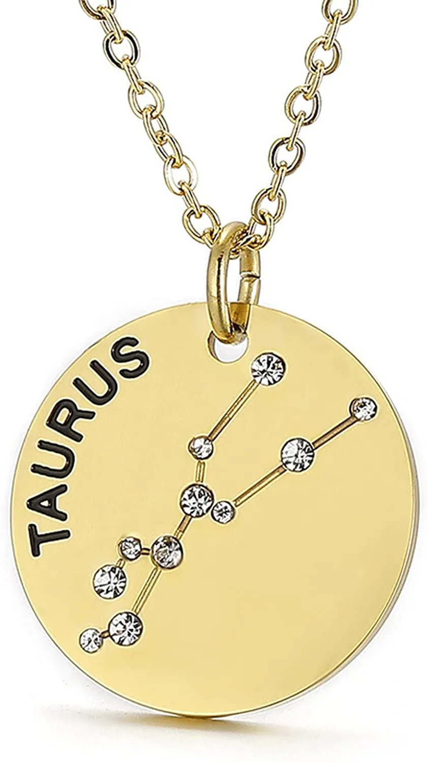 Gold Plated Constellation Pendant Necklace Horoscope Zodiac Sign Coin Charms with Adjustable