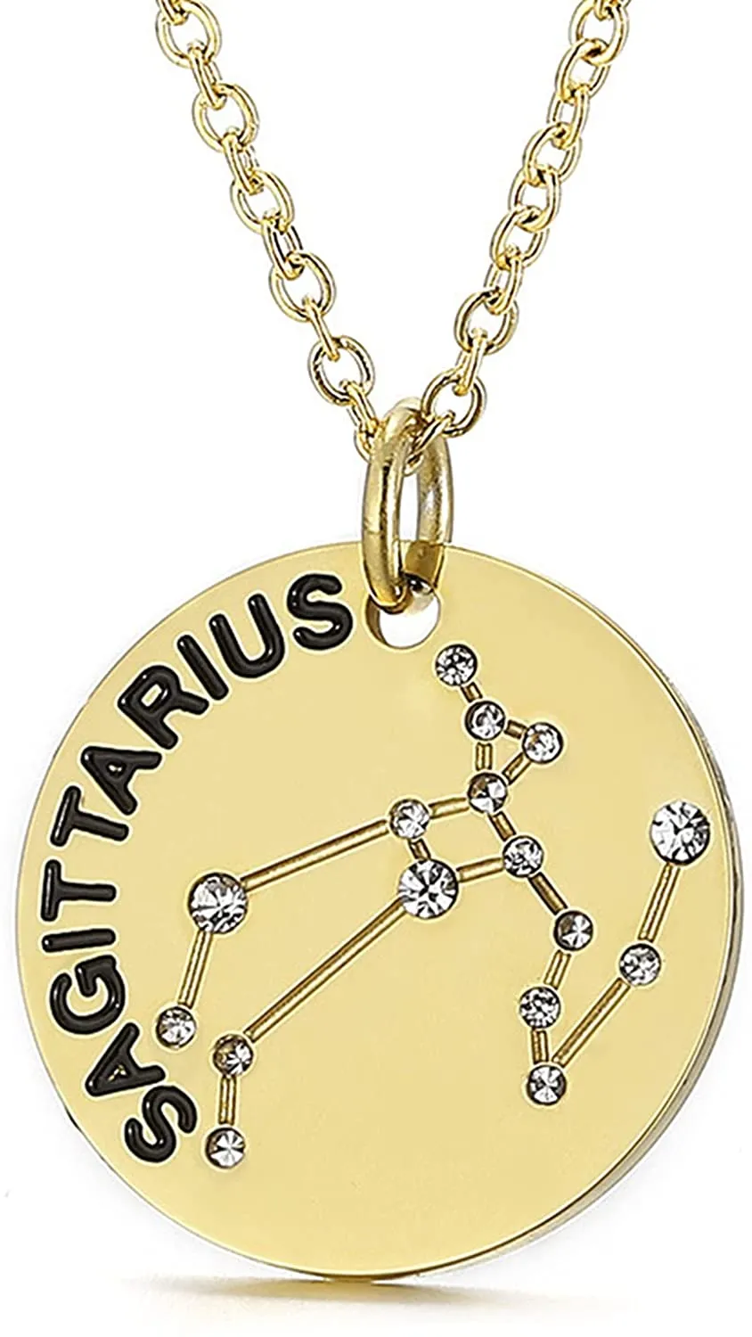 Gold Plated Constellation Pendant Necklace Horoscope Zodiac Sign Coin Charms with Adjustable