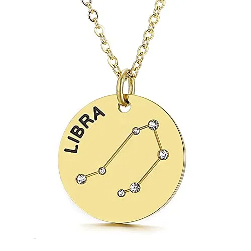 Gold Plated Constellation Pendant Necklace Horoscope Zodiac Sign Coin Charms with Adjustable