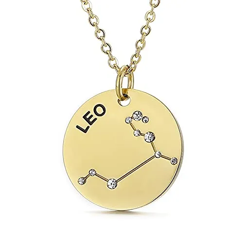 Gold Plated Constellation Pendant Necklace Horoscope Zodiac Sign Coin Charms with Adjustable