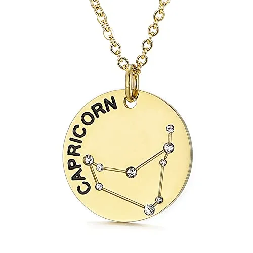 Gold Plated Constellation Pendant Necklace Horoscope Zodiac Sign Coin Charms with Adjustable