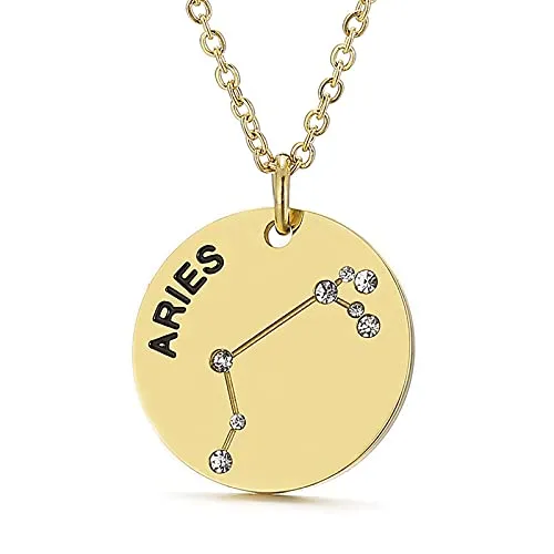 Gold Plated Constellation Pendant Necklace Horoscope Zodiac Sign Coin Charms with Adjustable