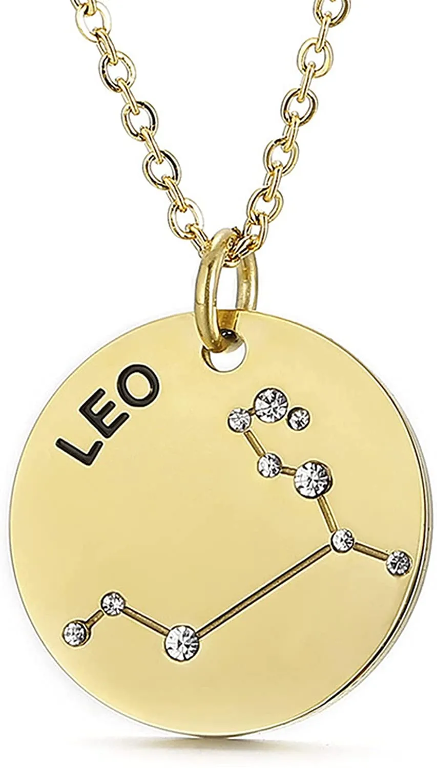 Gold Plated Constellation Pendant Necklace Horoscope Zodiac Sign Coin Charms with Adjustable