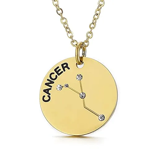 Gold Plated Constellation Pendant Necklace Horoscope Zodiac Sign Coin Charms with Adjustable
