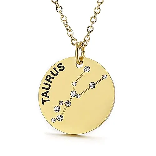 Gold Plated Constellation Pendant Necklace Horoscope Zodiac Sign Coin Charms with Adjustable