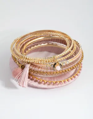 Gold Thread Wrap Bangle 7-Pack