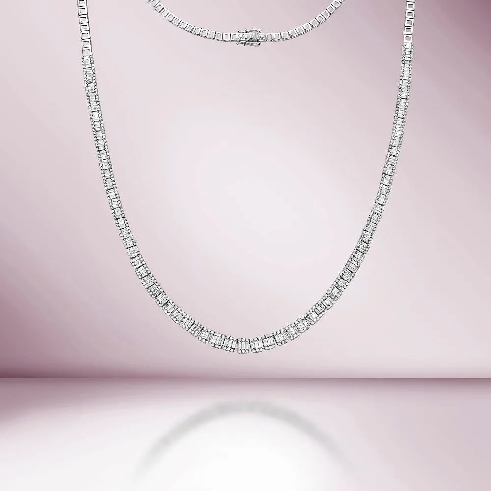 Halfway Graduated Baguette & Round Diamond Tennis Necklace (5.25 ct.) in 14K Gold