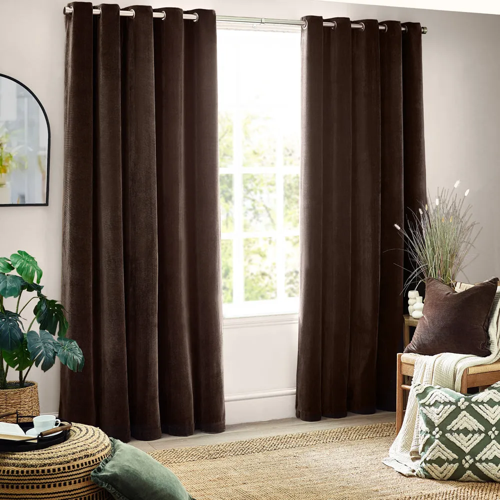 Heavy Chenille Room Darkening Eyelet Curtains Brown