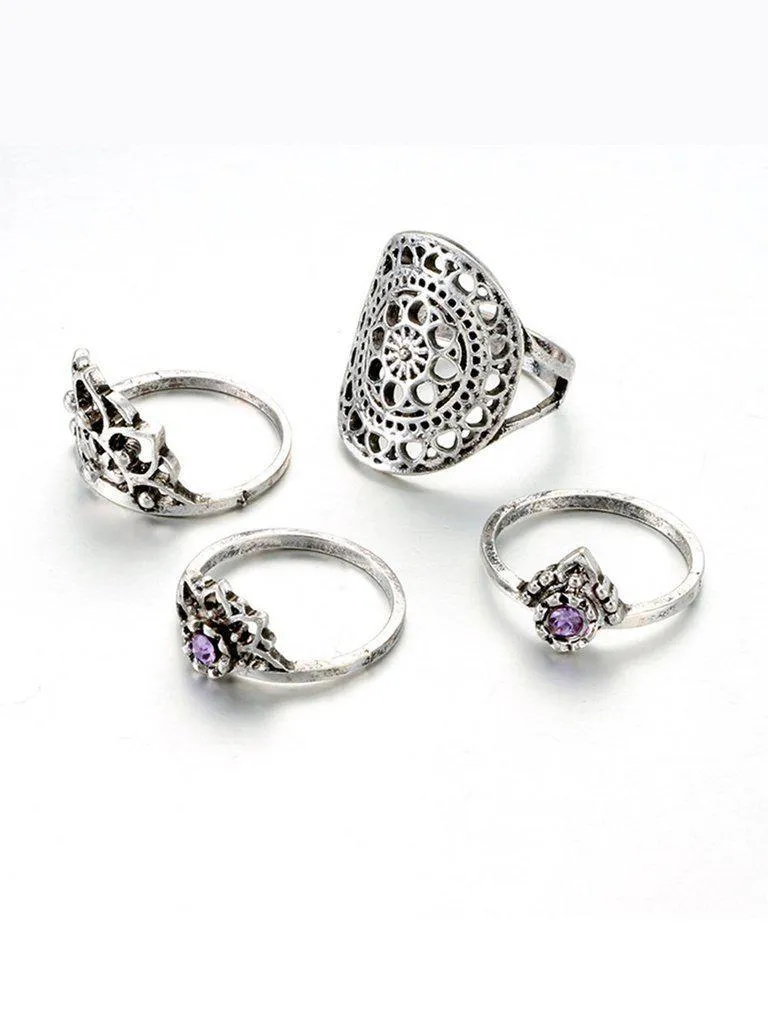 Hollow Design Rings Set 4pcs