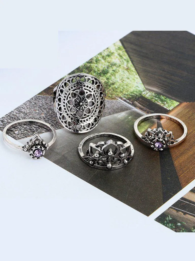 Hollow Design Rings Set 4pcs