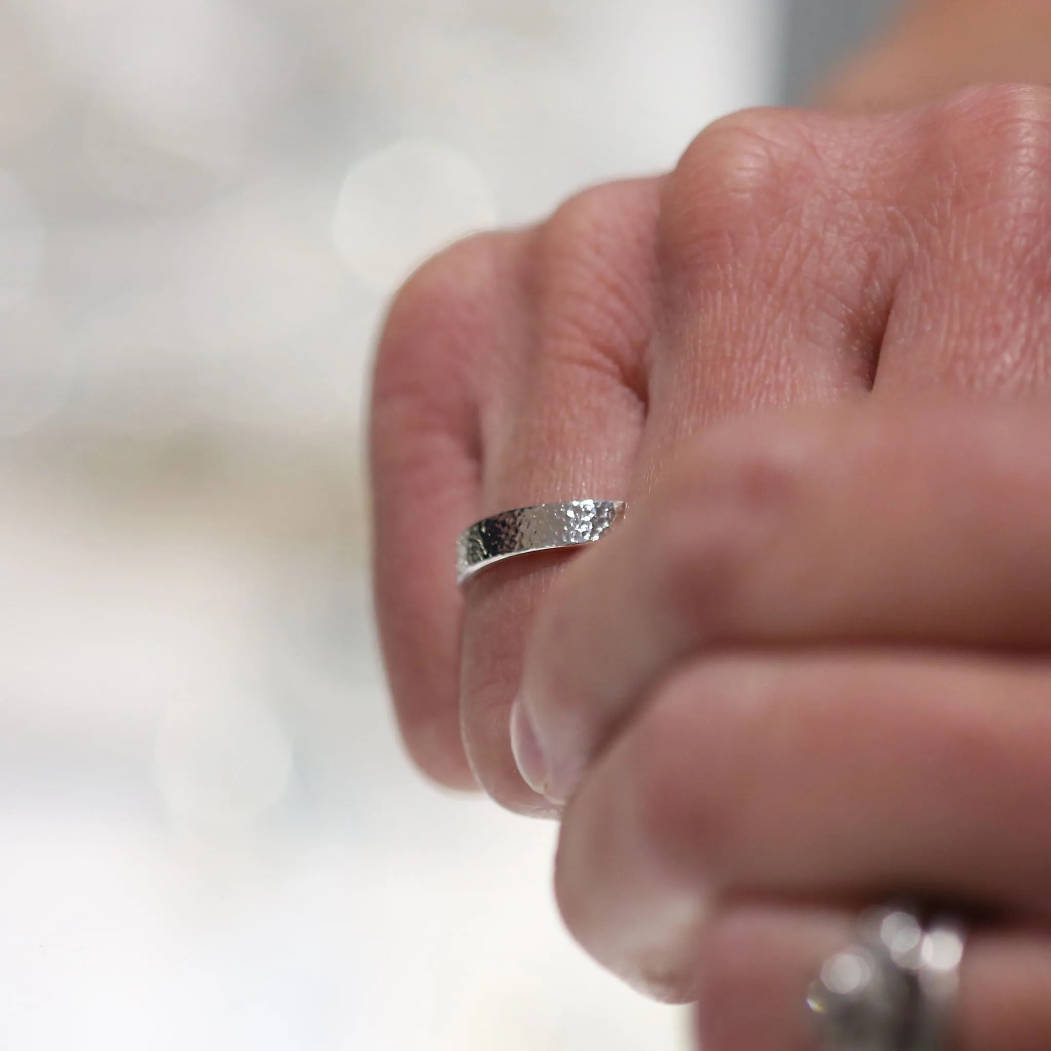 Honeycomb 4mm Textured Ring in Sterling Silver
