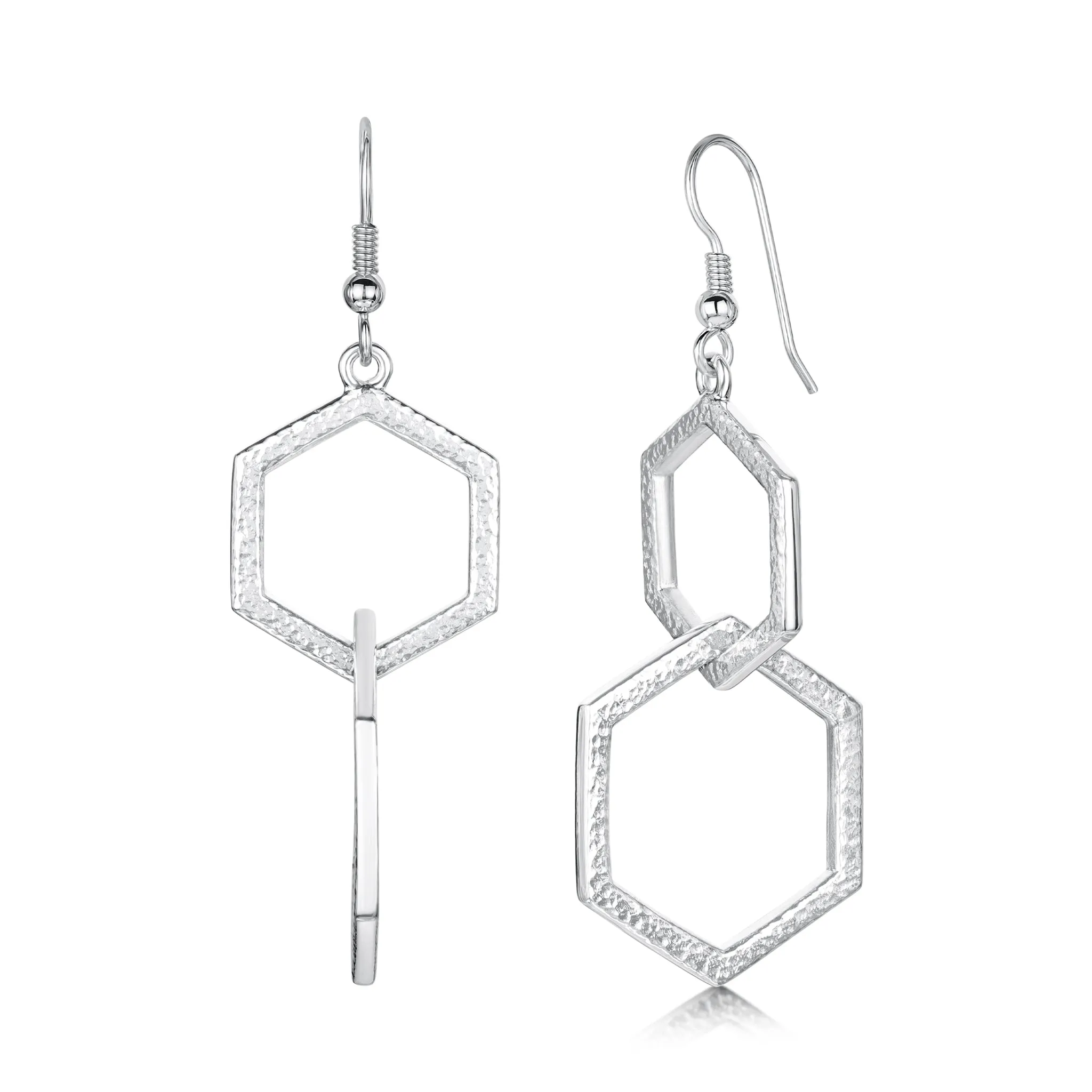 Honeycomb Double Link Drop Earrings in Sterling Silver