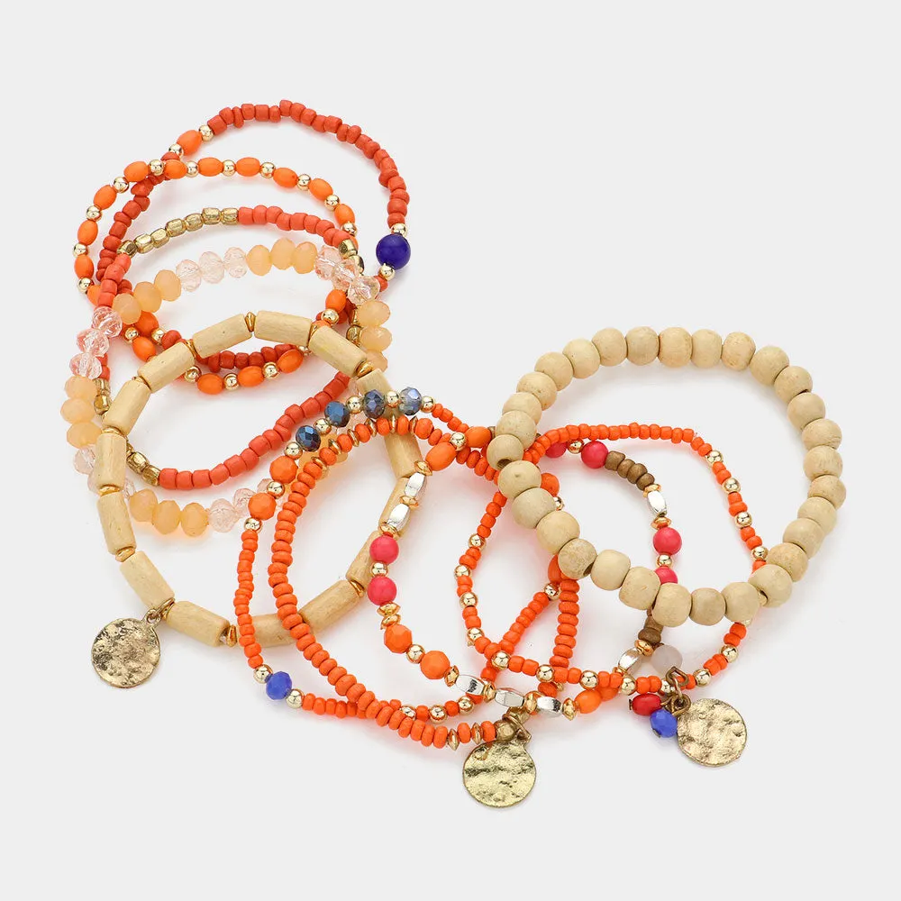 iLLASPARKZ 10PCS - Wood Multi Bead Layered Stretch Bracelets