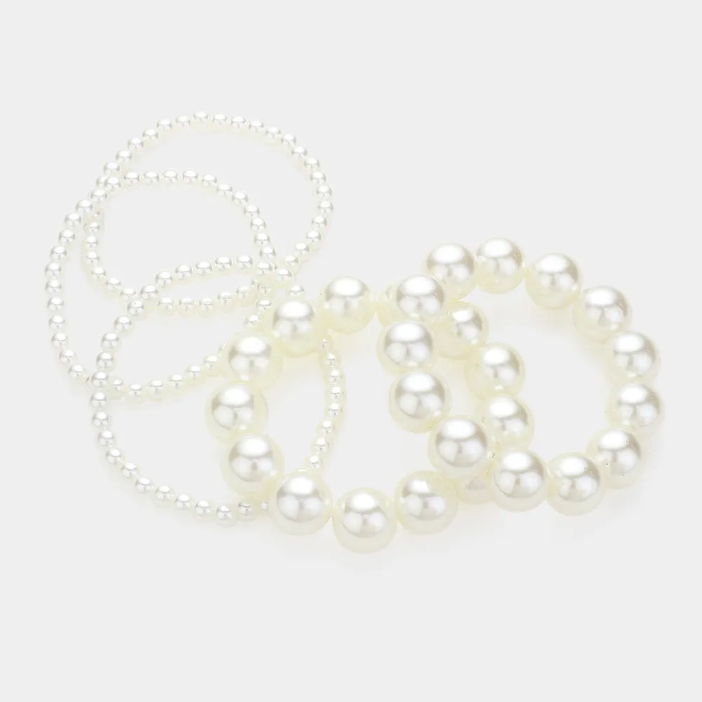 iLLASPARKZ 5PCS - Pearl Beaded Multi Layered Stretch Bracelets