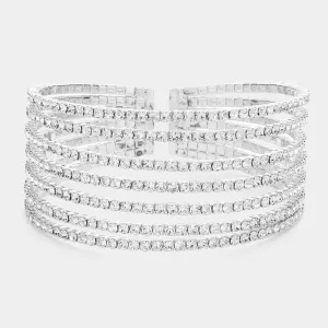 iLLASPARKZ 7Rows Split Layered Rhinestone Cuff Bracelet