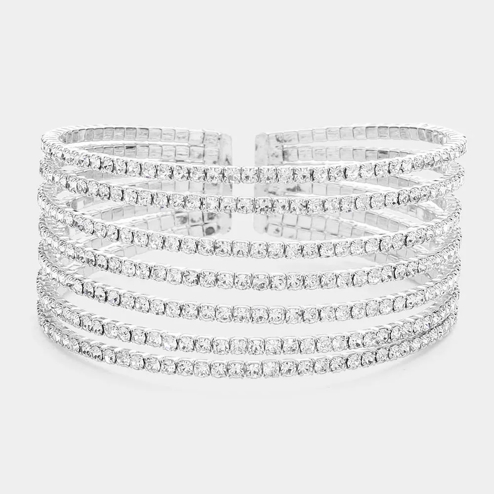 iLLASPARKZ 7Rows Split Layered Rhinestone Cuff Bracelet