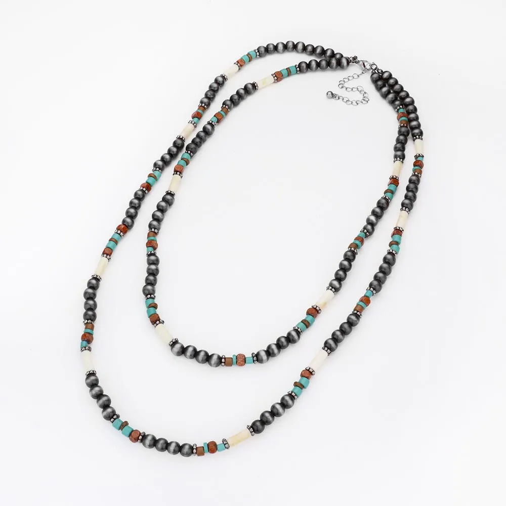 iLLASPARKZ Burnished Metal Ball Wood Beaded Double Layered Necklace
