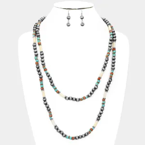 iLLASPARKZ Burnished Metal Ball Wood Beaded Double Layered Necklace