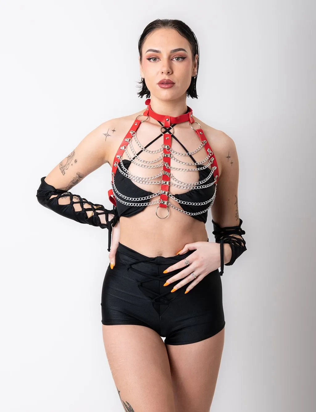 IN CHAINS HARNESS TOP - RED