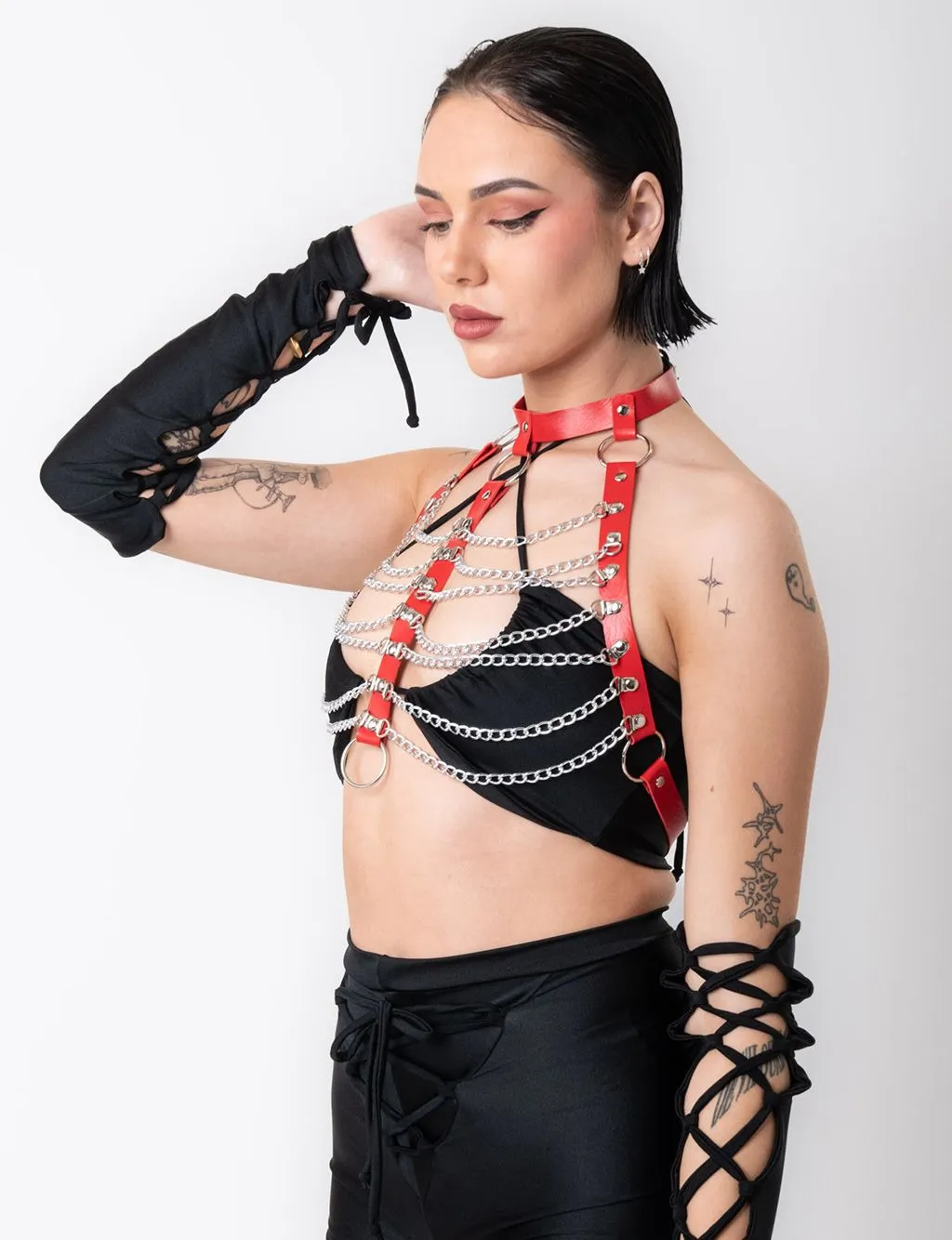 IN CHAINS HARNESS TOP - RED