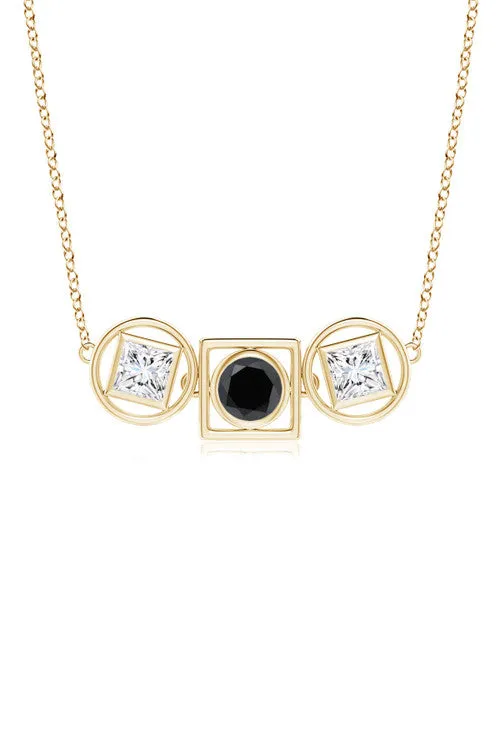 Infinity 14K Gold with Black & White Diamond Three Stone Necklace