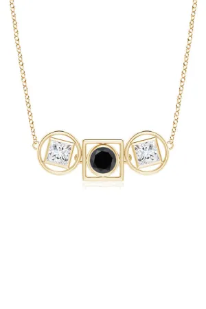 Infinity 14K Gold with Black & White Diamond Three Stone Necklace