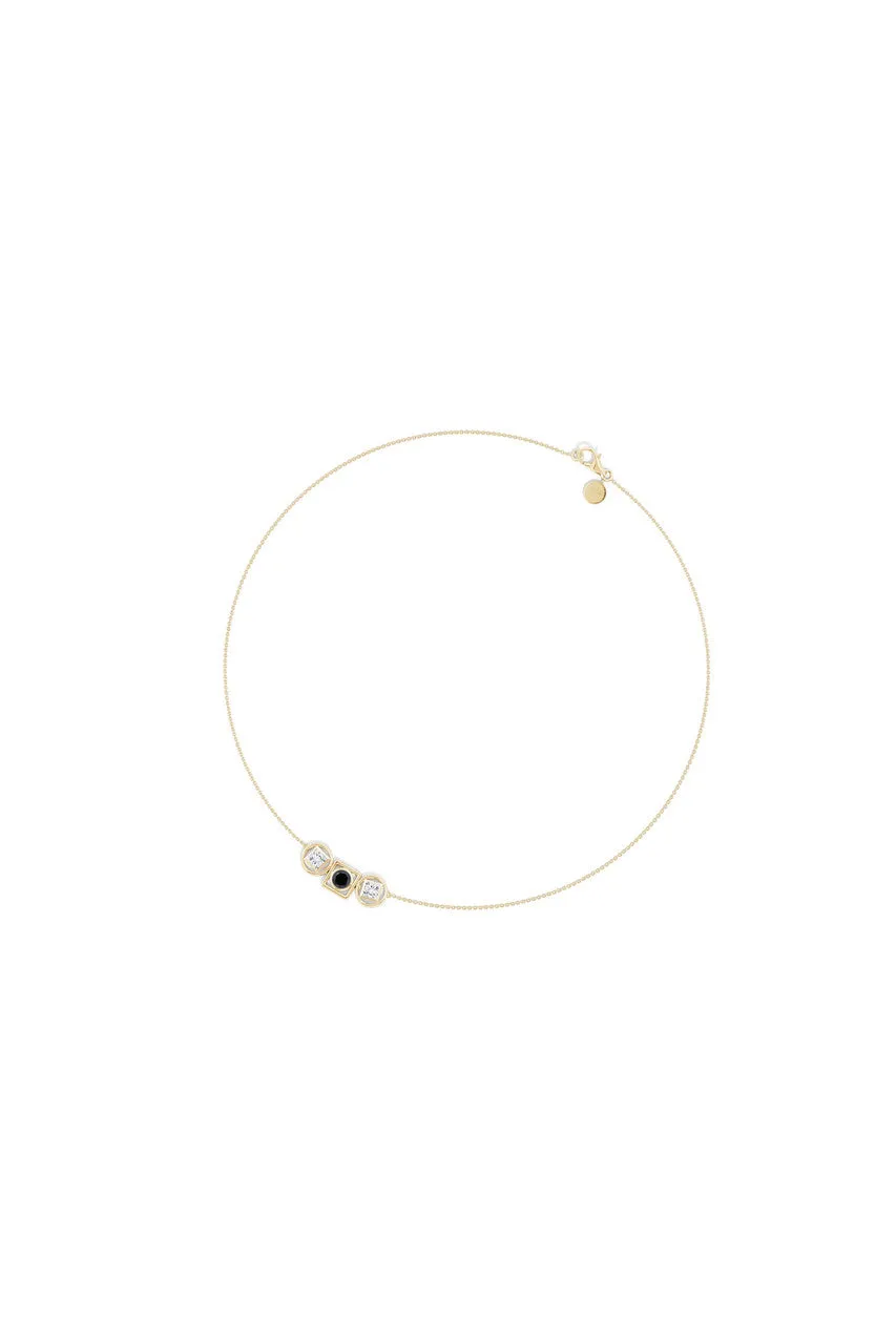 Infinity 14K Gold with Black & White Diamond Three Stone Necklace
