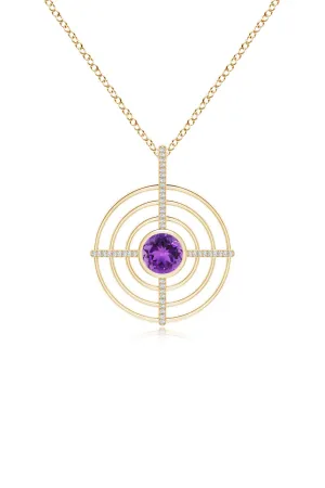 Infinity Concentric Circle 14K Gold and Amethyst Pendant Necklace