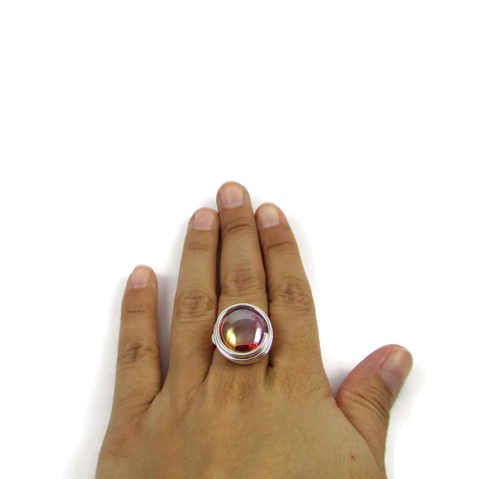 Infinity Glass Ring - Red Crystal Iridescent
