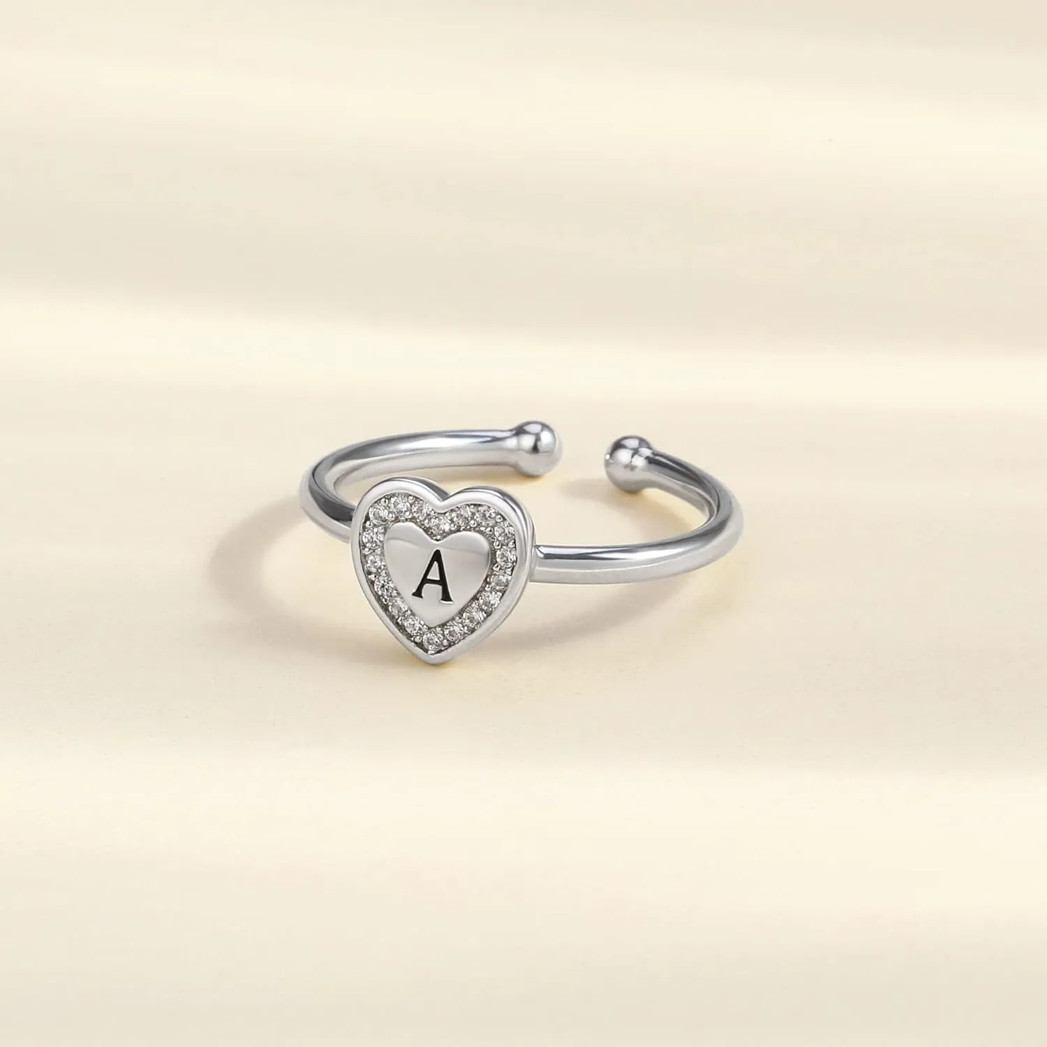 Initial Rings for Girls Teen Girls, White Gold/Rose Gold Plated Initial Rings for Teen Girls Heart Initial Rings for Girls Stackable Rings for Teen Girls Adjustable Rings for Girls Teen Girls Gifts