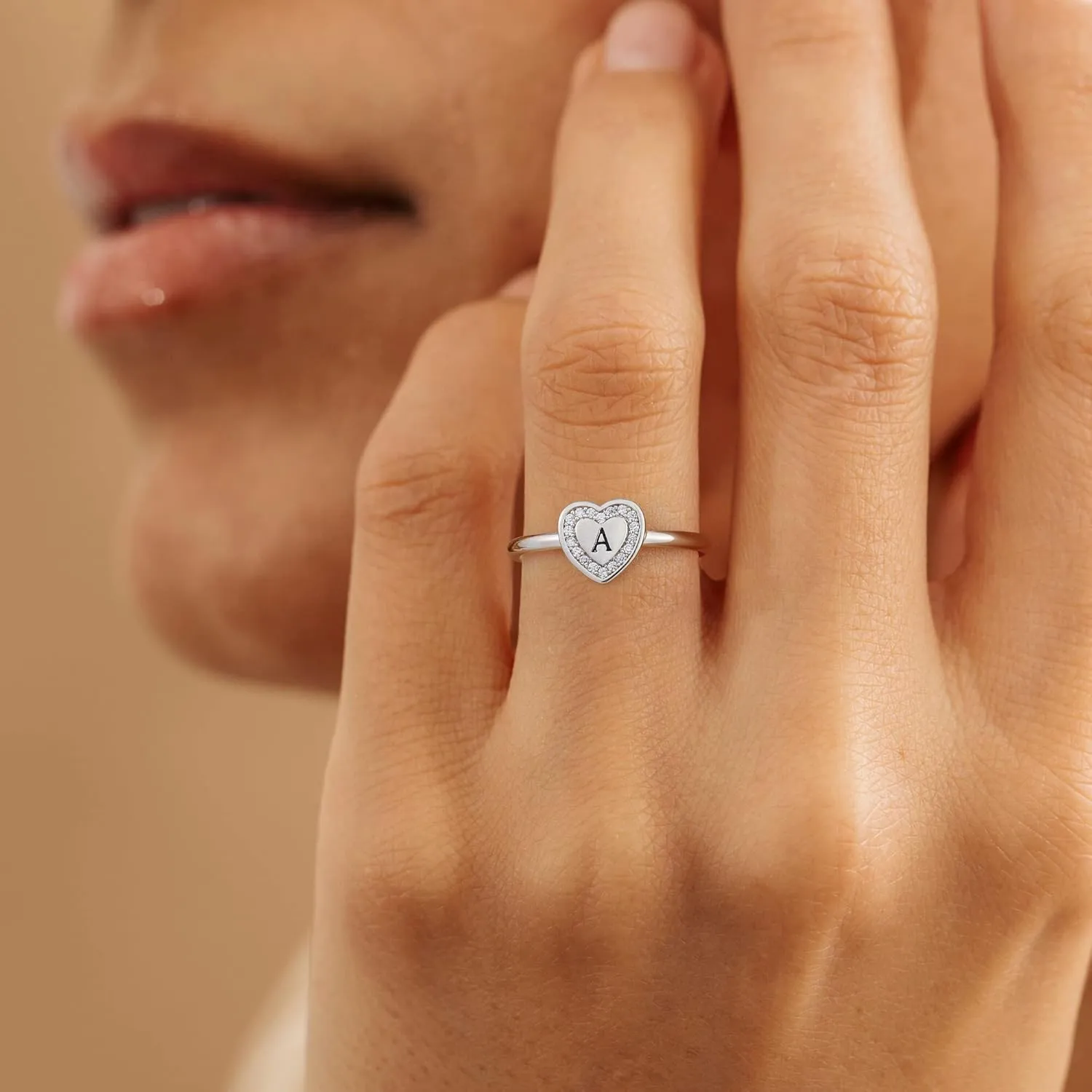 Initial Rings for Girls Teen Girls, White Gold/Rose Gold Plated Initial Rings for Teen Girls Heart Initial Rings for Girls Stackable Rings for Teen Girls Adjustable Rings for Girls Teen Girls Gifts