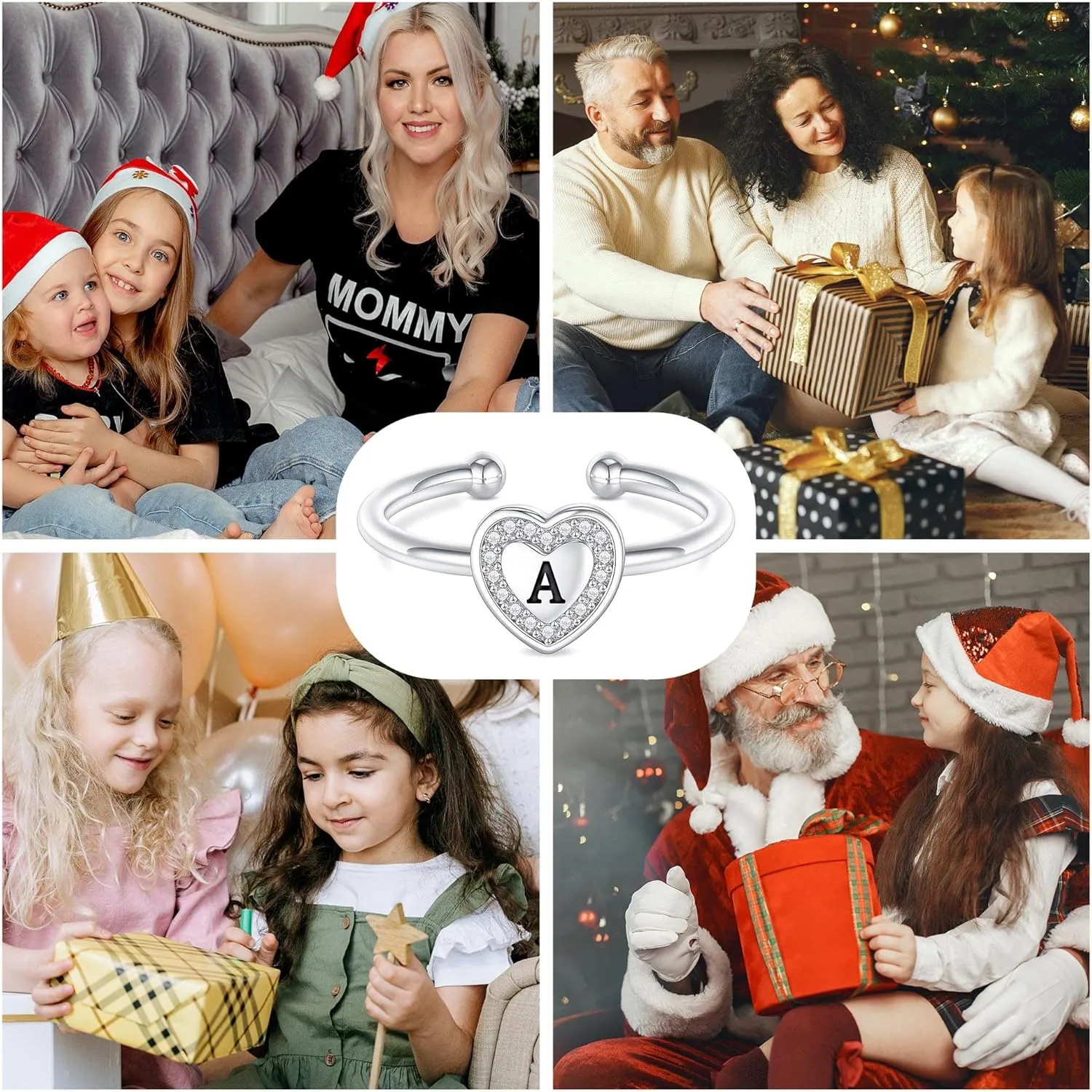 Initial Rings for Girls Teen Girls, White Gold/Rose Gold Plated Initial Rings for Teen Girls Heart Initial Rings for Girls Stackable Rings for Teen Girls Adjustable Rings for Girls Teen Girls Gifts