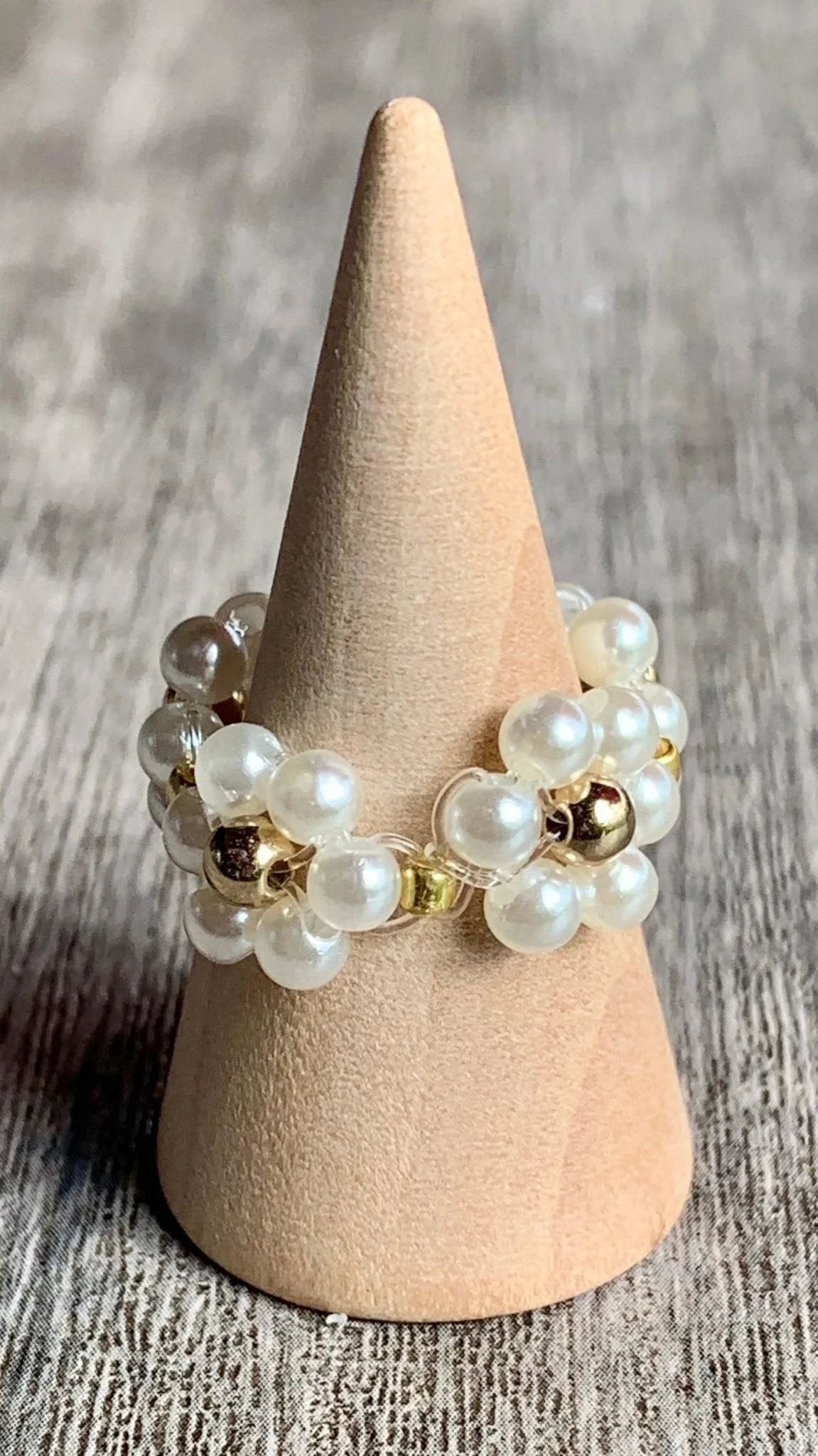 Juliette Handmade Faux Pearl Flower Expandable Ring
