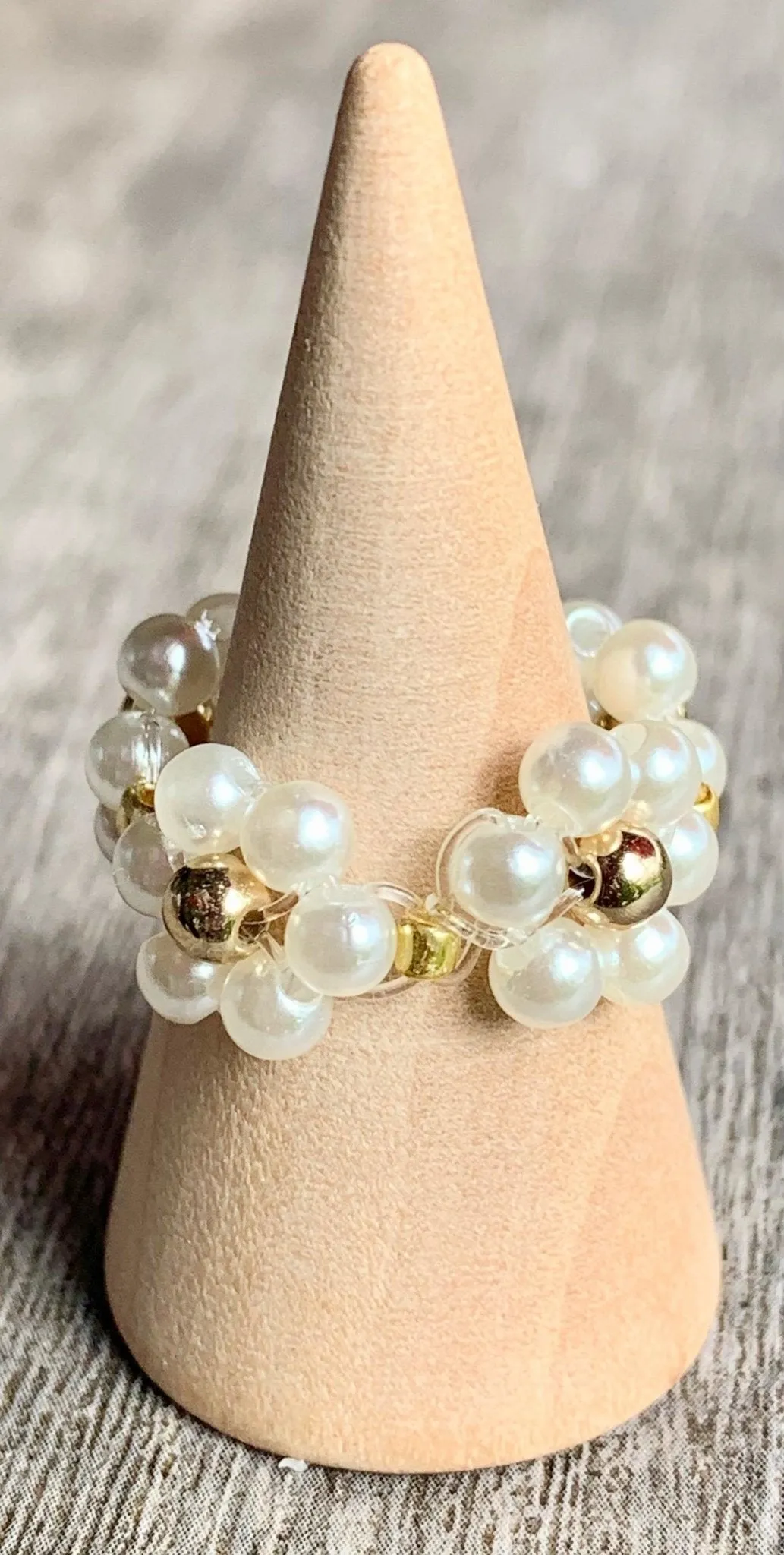 Juliette Handmade Faux Pearl Flower Expandable Ring