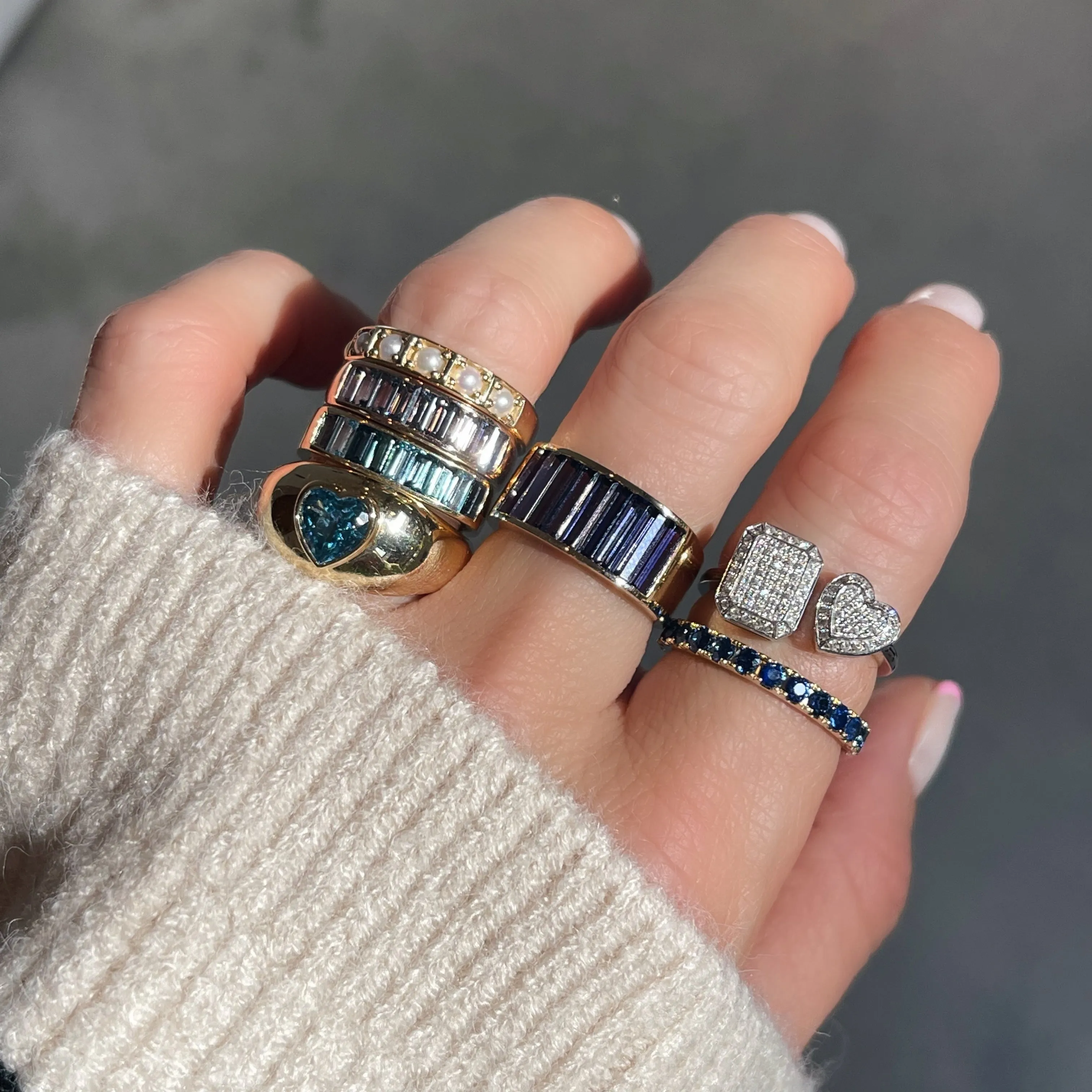 Large Baguette Blue Iolite Stacking Ring