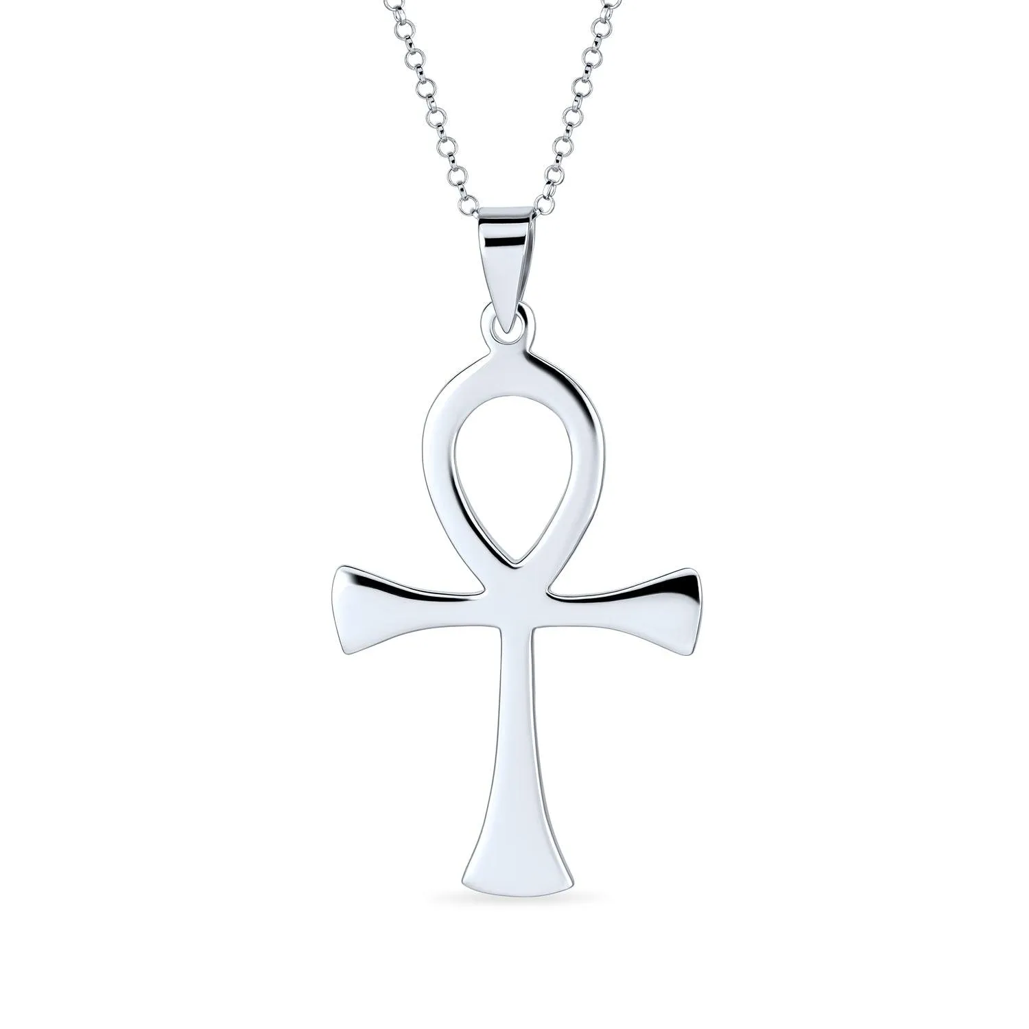 Large Key To Life Egyptian Ankh Cross Pendant Necklace Sterling Silver for Men