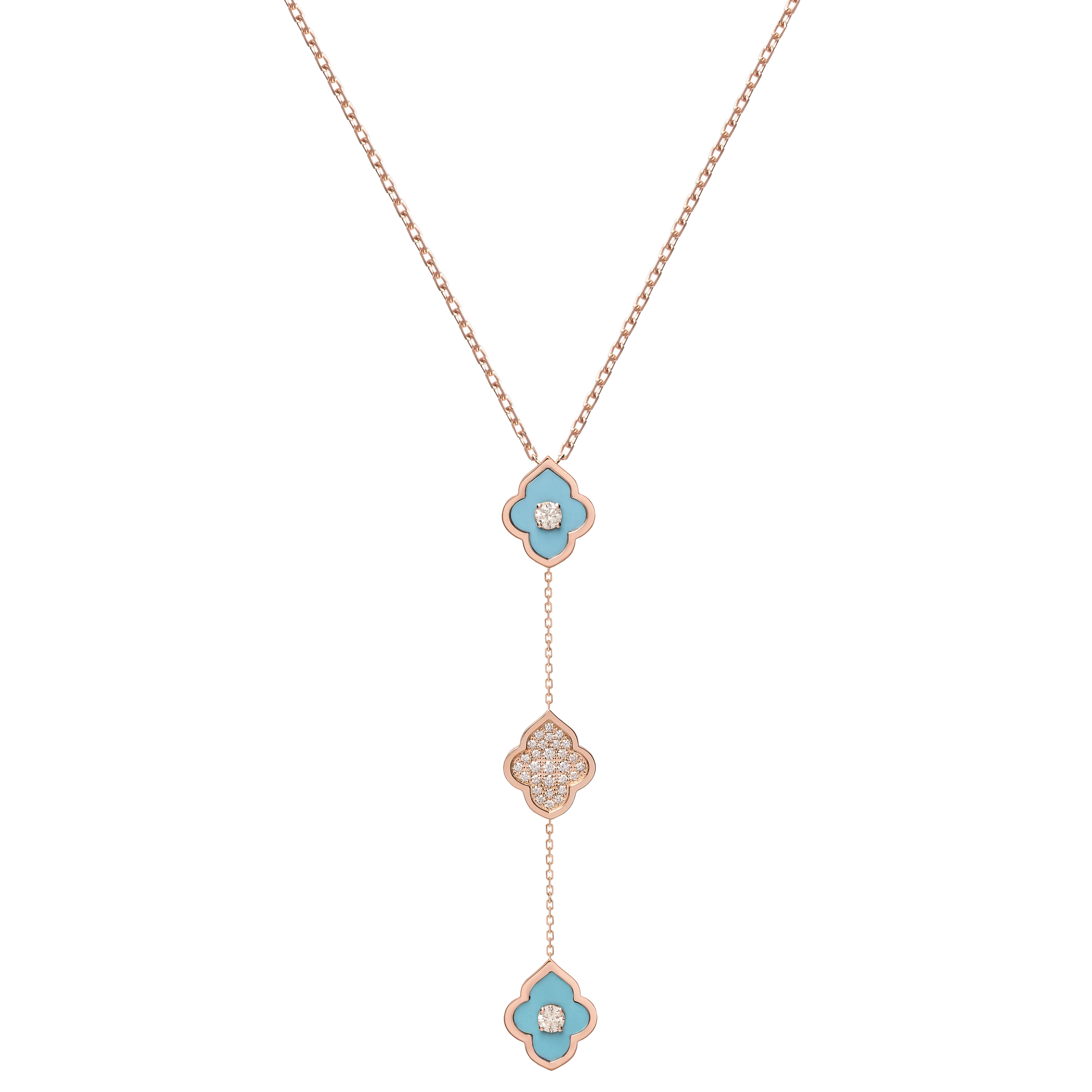 LUCE COLOUR - NECKLACE ROSE GOLD PAVE TURQUOISE & 2 DIAMONDS S