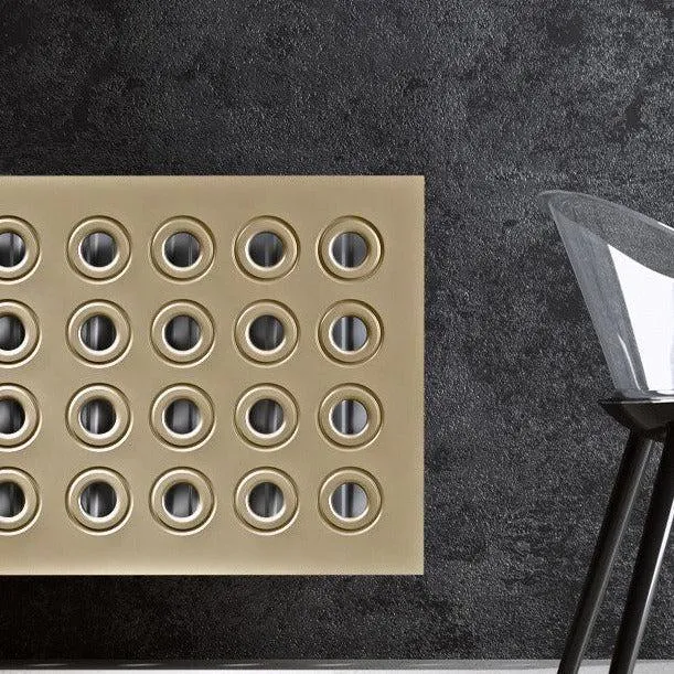 Made to Measure Radiator Heater Cover in GOLD Finish with Contemporary RINGS Design Pattern
