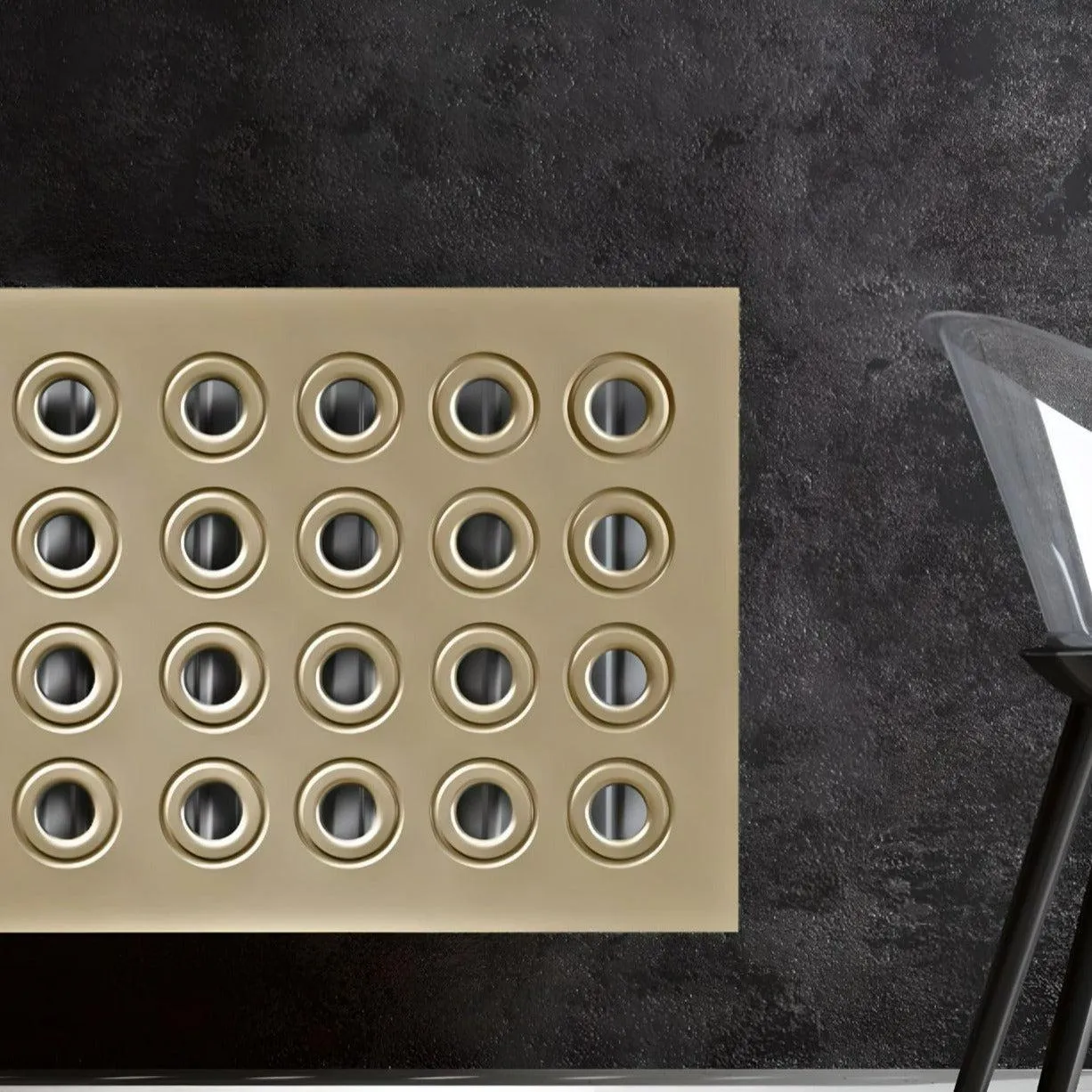 Made to Measure Radiator Heater Cover in GOLD Finish with Contemporary RINGS Design Pattern