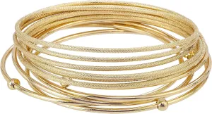 Madison Tyler Classic Collection 11 Piece Stackable Bangle Bracelet Set | Gold Plated - 5 Smooth Bangles with Ball | Plus 6 Textured Bangles