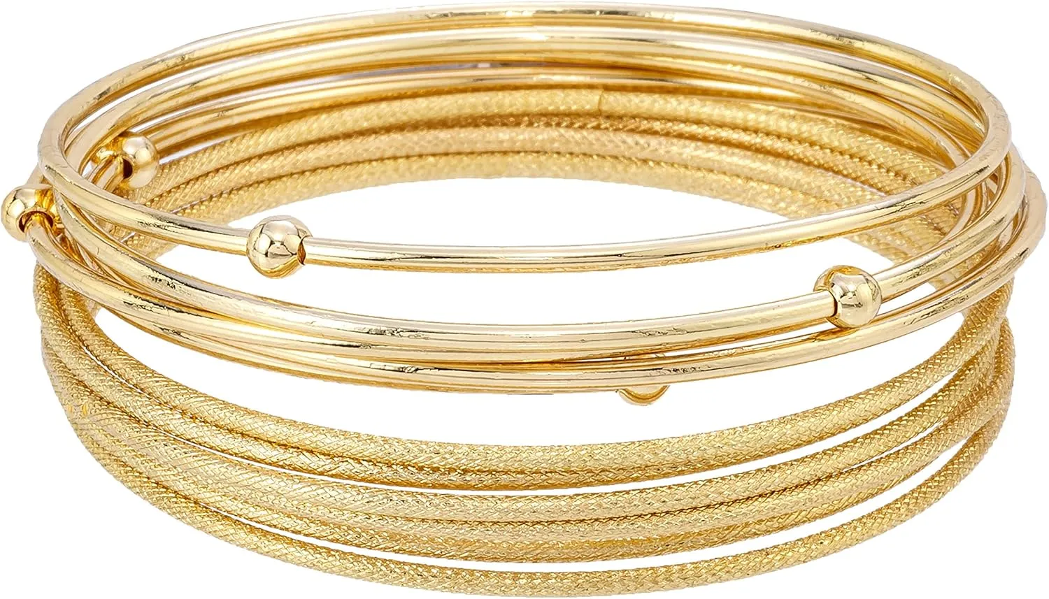 Madison Tyler Classic Collection 11 Piece Stackable Bangle Bracelet Set | Gold Plated - 5 Smooth Bangles with Ball | Plus 6 Textured Bangles