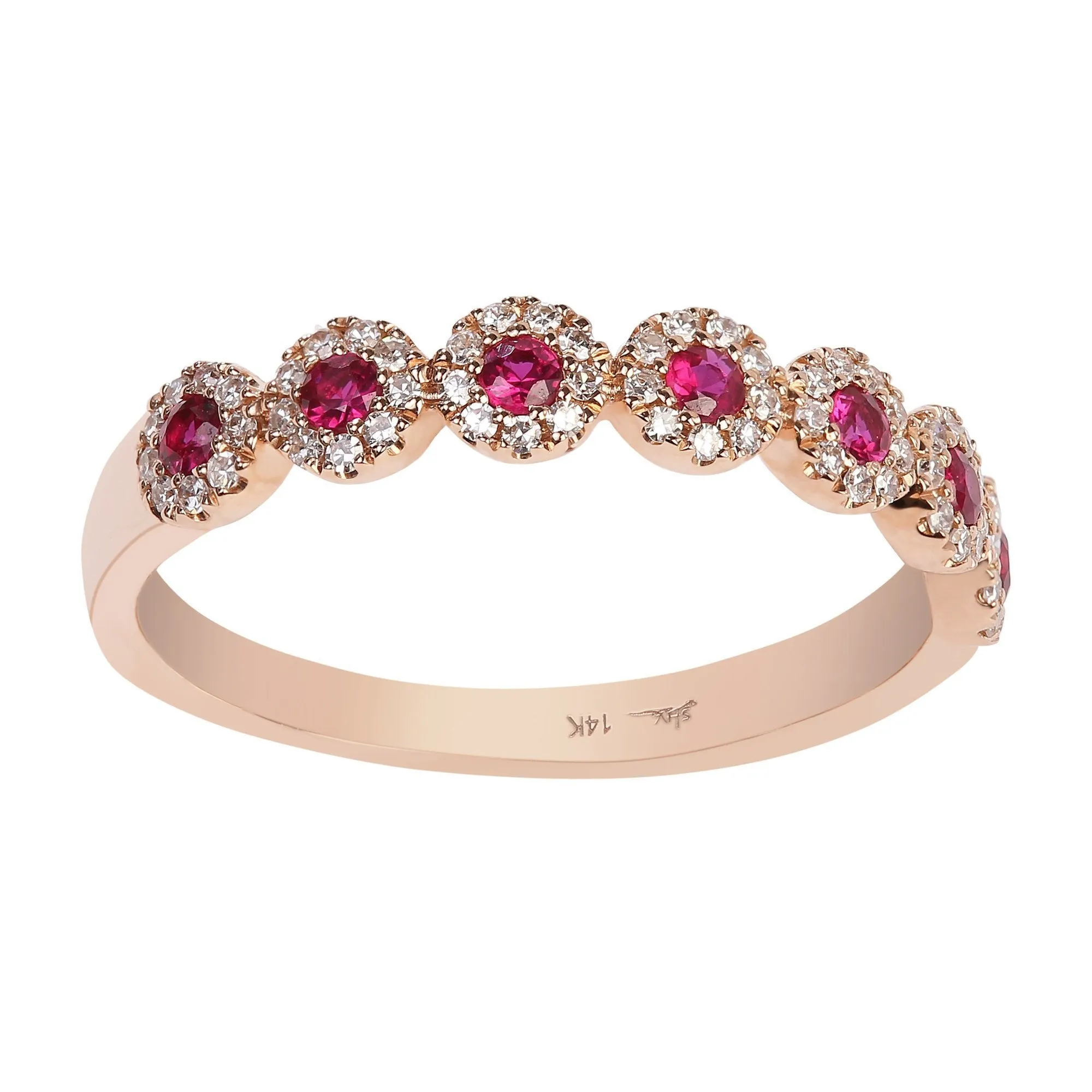 Minimalist 0.24 CT Diamond Ring in 14k Rose Gold with Ruby Stones