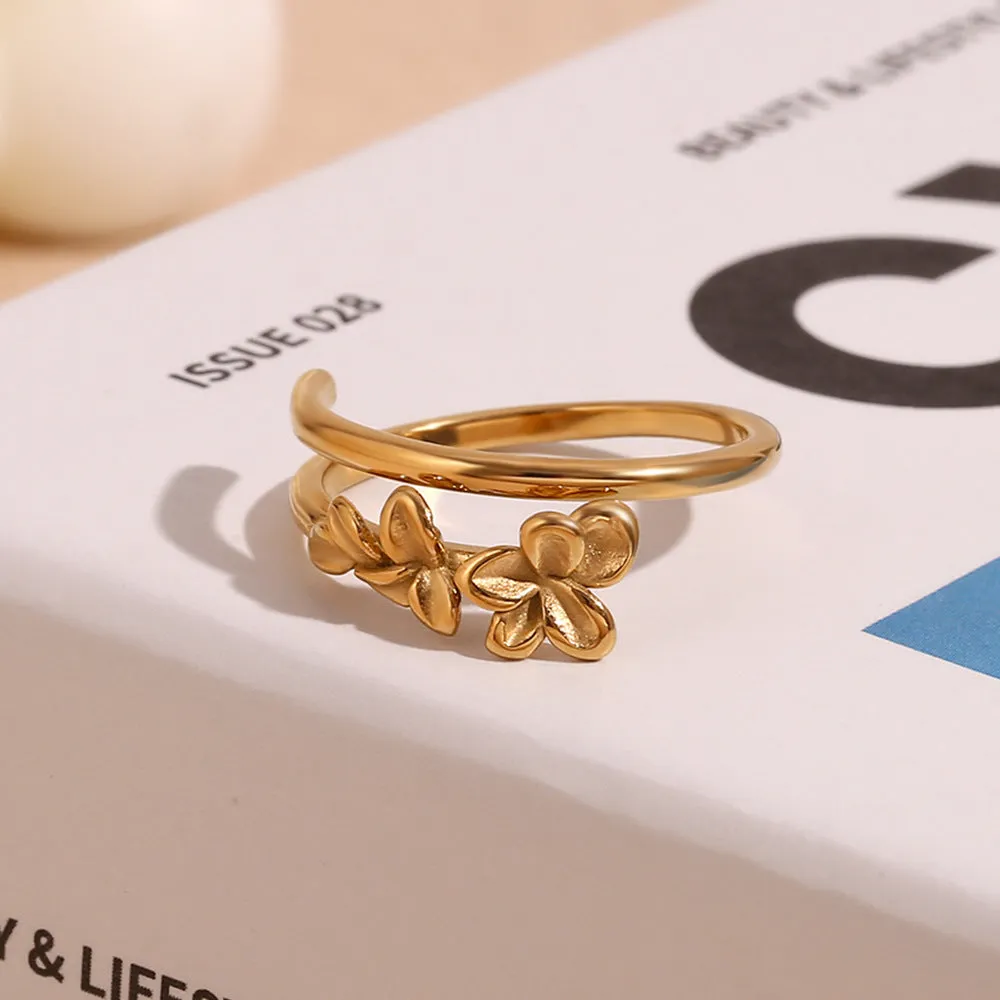 Minimalist Niche Flower Geometric Stainless Steel 18K Gold Plated Rings