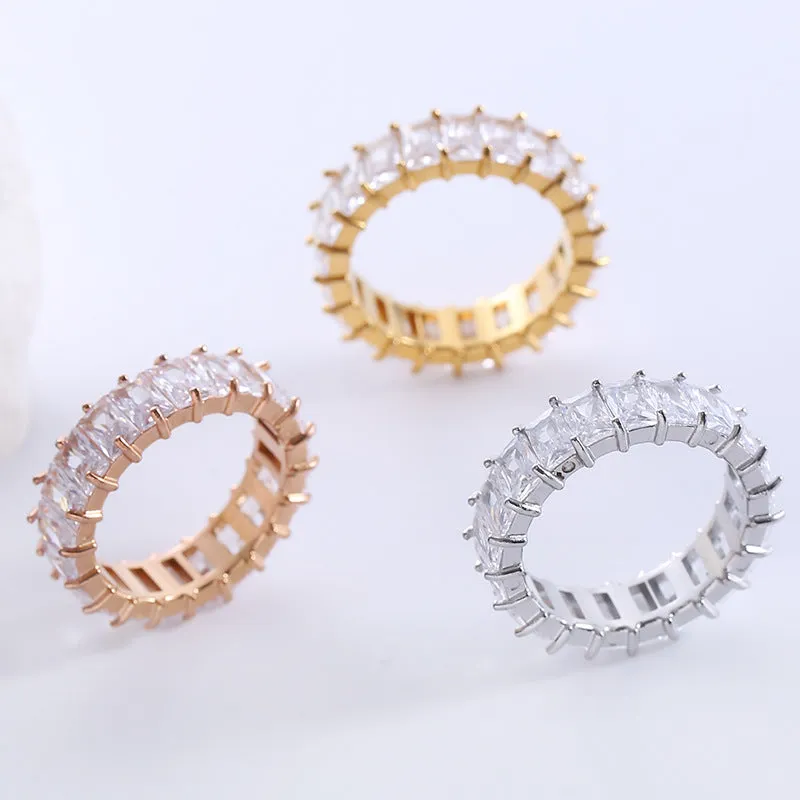 Minimalist Tennis / Diamond Line Circle Stainless Steel Electroplating Rings