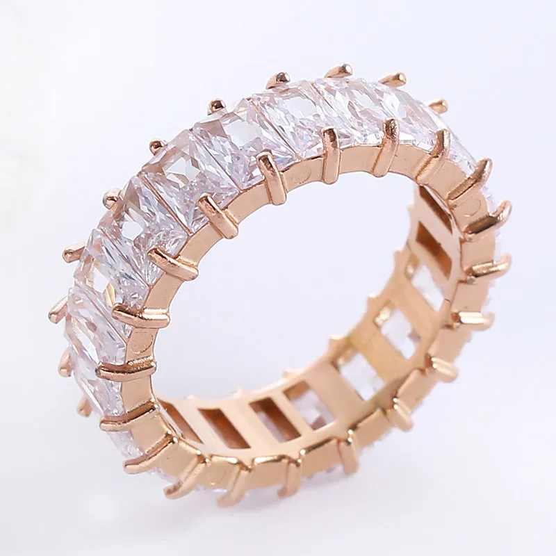 Minimalist Tennis / Diamond Line Circle Stainless Steel Electroplating Rings